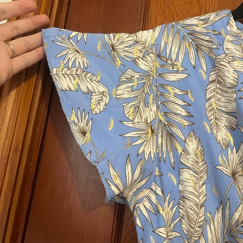 Blue, White and Gold Floral Midi Dress Womens Size S - Picture 3 of 7